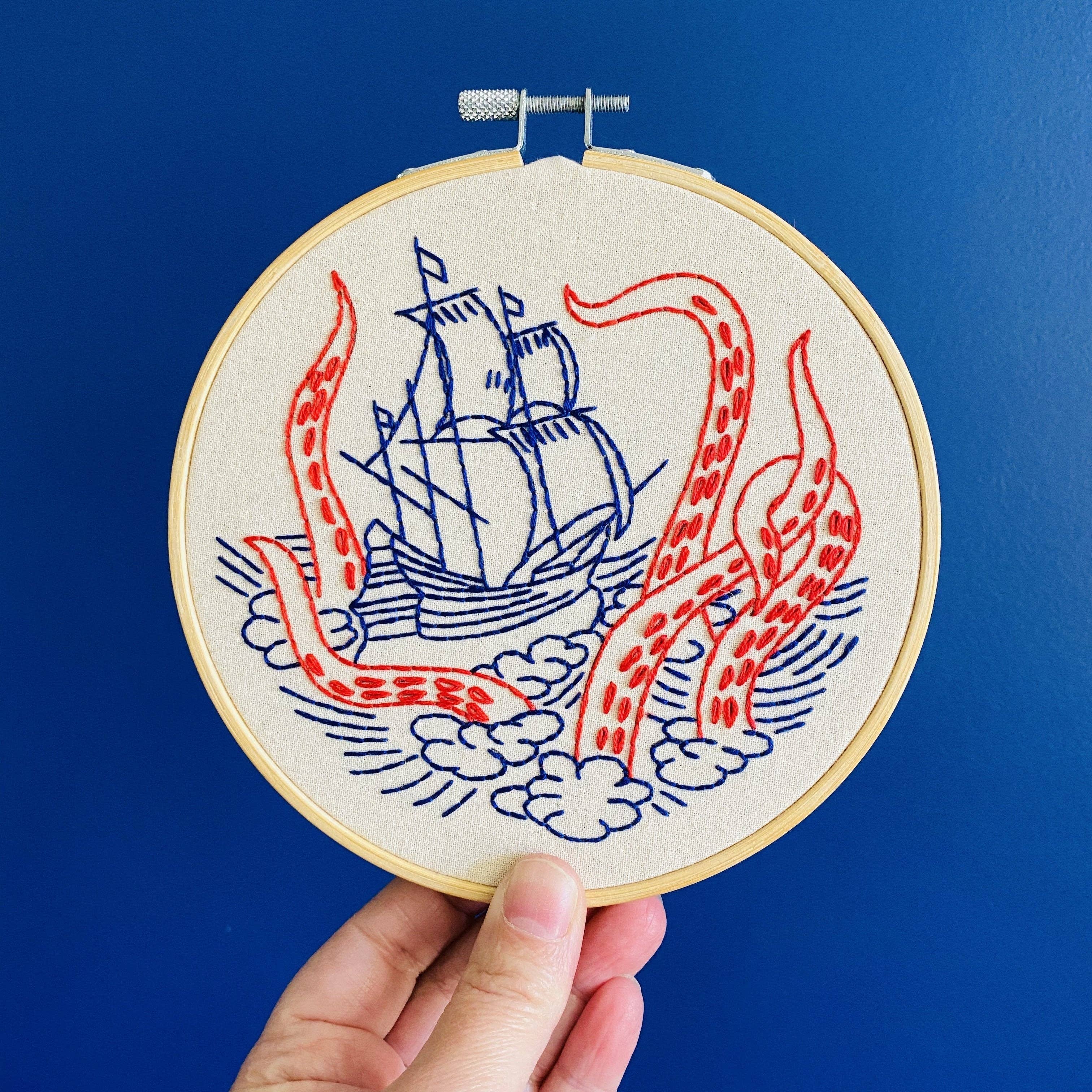 Broderisæt – Kraken og skib