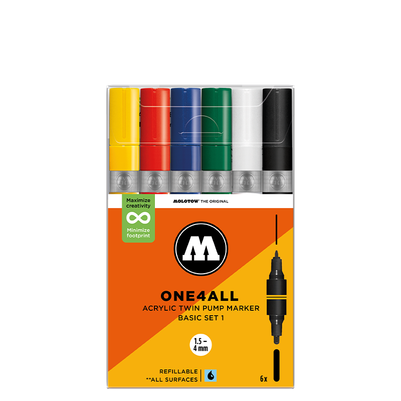 Molotow ONE4ALL Acrylic Twin – Basic Sæt med 6 farver