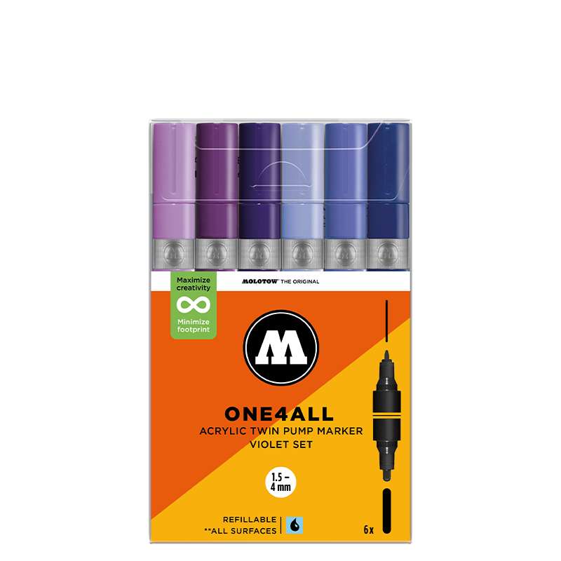 Molotow ONE4ALL Acrylic Twin – Blue Sæt med 6 farver