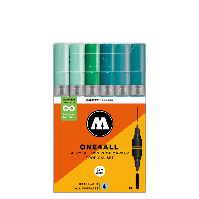 Molotow ONE4ALL Acrylic Twin – Green Sæt med 6 farver