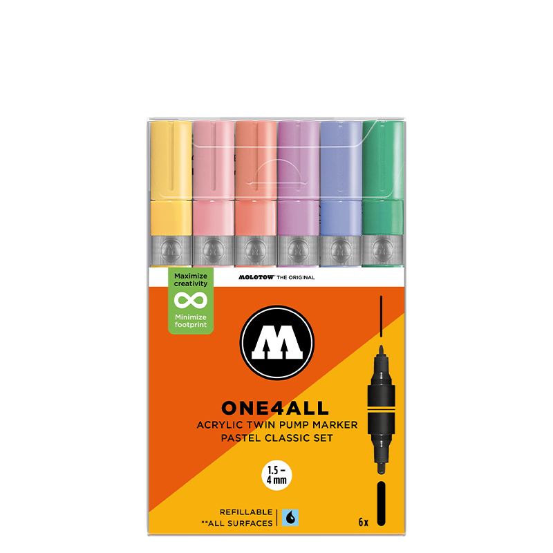 Molotow ONE4ALL Acrylic Twin – Pastel Modern Sæt med 6 farver
