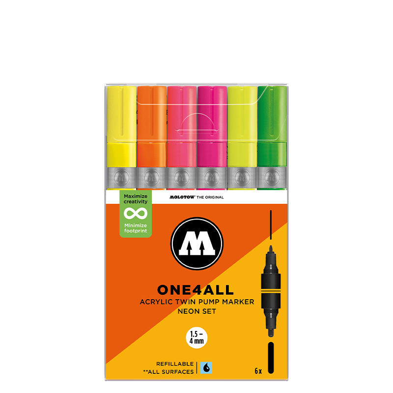 Molotow ONE4ALL Acrylic Twin – Metallic Sæt med 6 farver