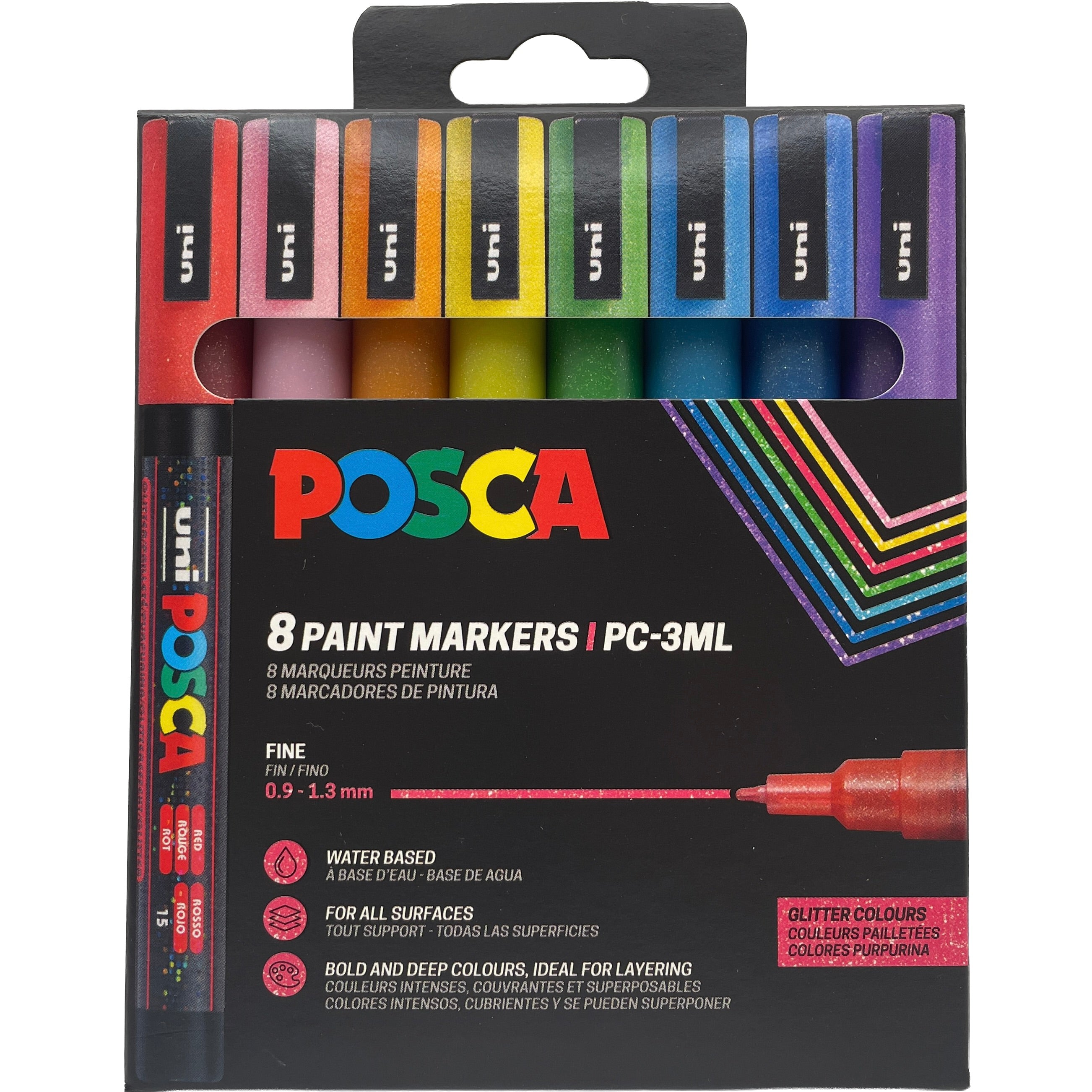 POSCA PC-3ML Glitter – sæt med 8 glitterfarver