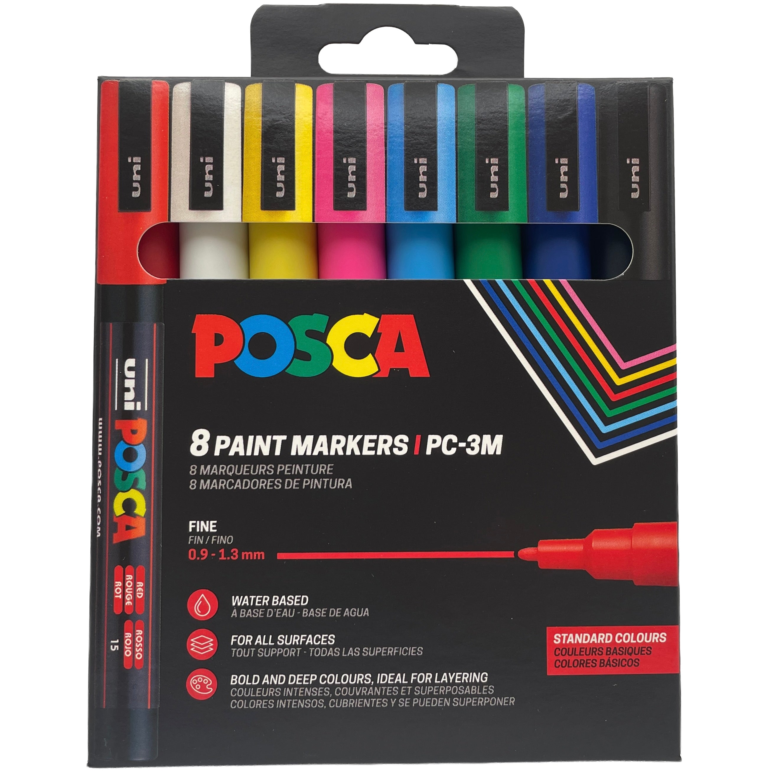POSCA PC-3M Standard – sæt med 8 standardfarver