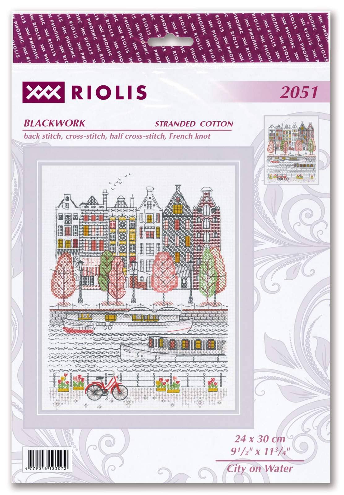 Broderisæt, korssting, Huse ved kanalen