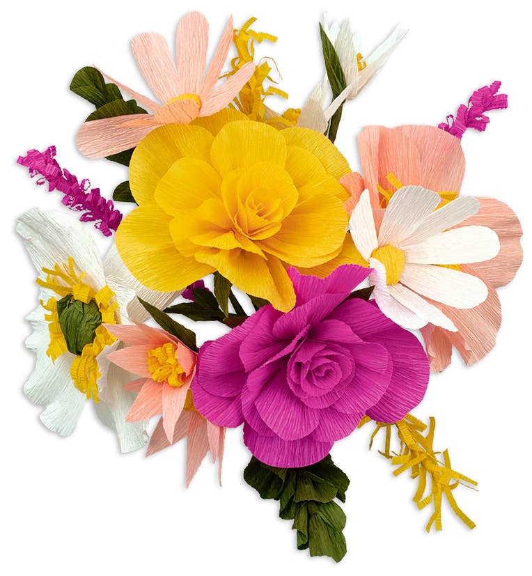 DIY-sæt kreppapirblomster "Gul"