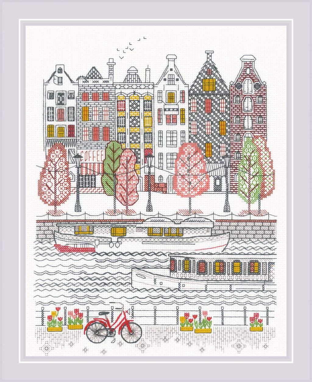 Broderisæt, korssting, Huse ved kanalen