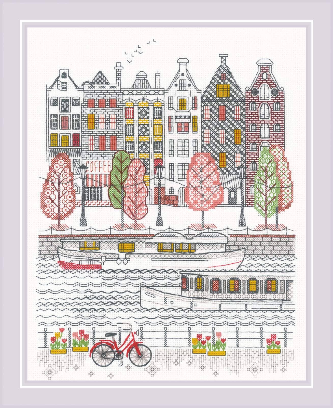 Broderisæt, korssting, Huse ved kanalen