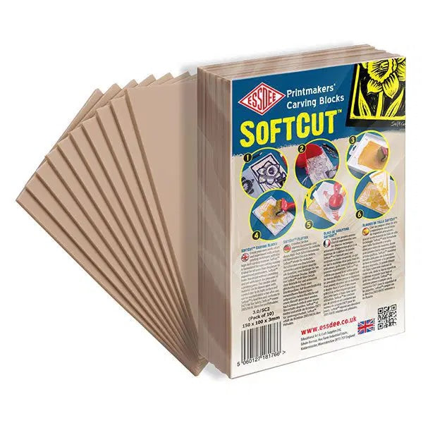 SoftCut – 10 stk bløde trykplader til linoleumstryk, 150 × 100 × 3 mm