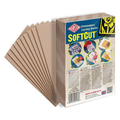 SoftCut – 10 stk bløde trykplader til linoleumstryk, 105 × 100 × 3 mm