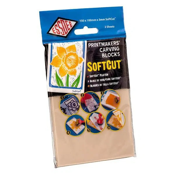 SoftCut – 2 stk bløde trykplader til linoleumstryk, 150 × 100 × 3 mm