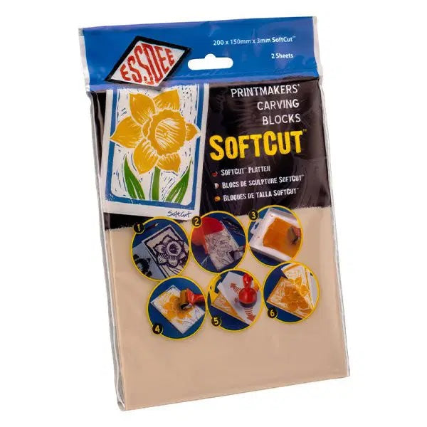 SoftCut – 2 stk bløde trykplader til linoleumstryk, 200 × 150 × 3 mm