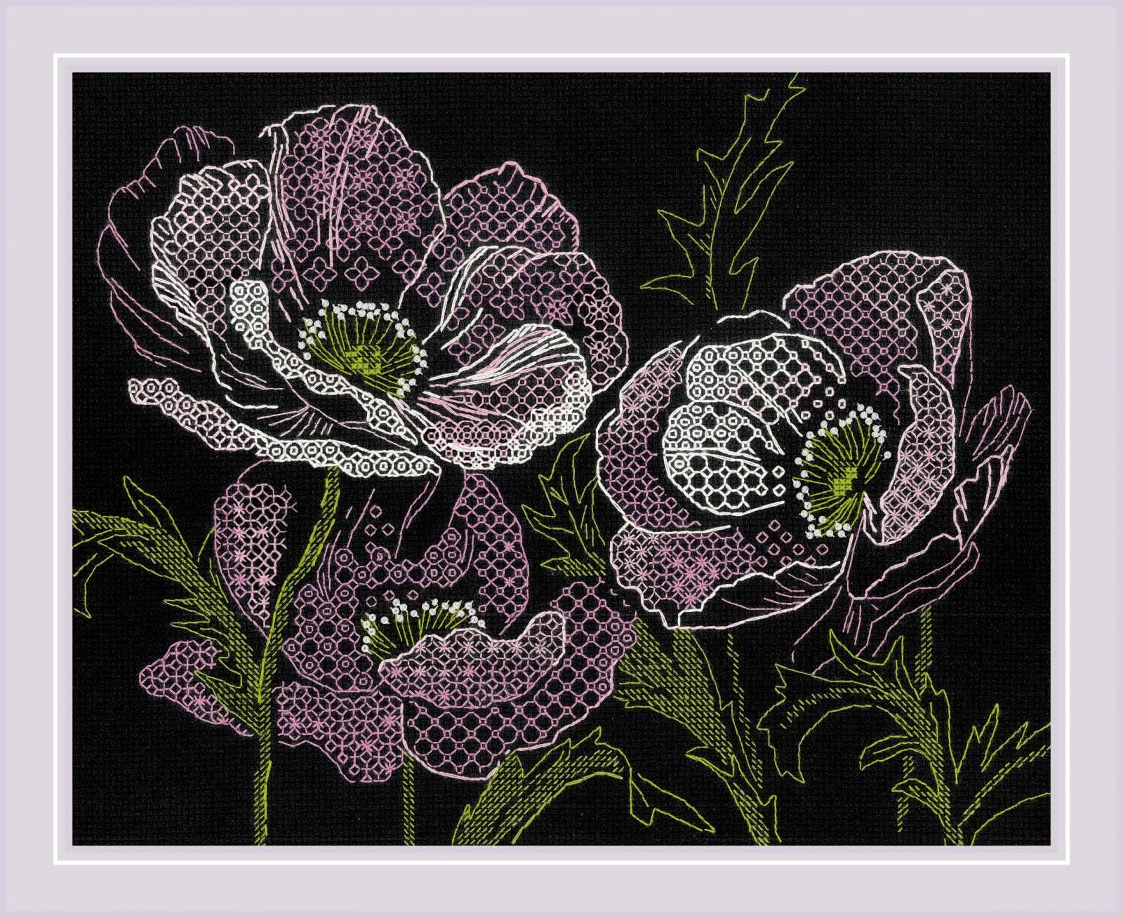 Broderisæt, korssting, Valmuer i natten