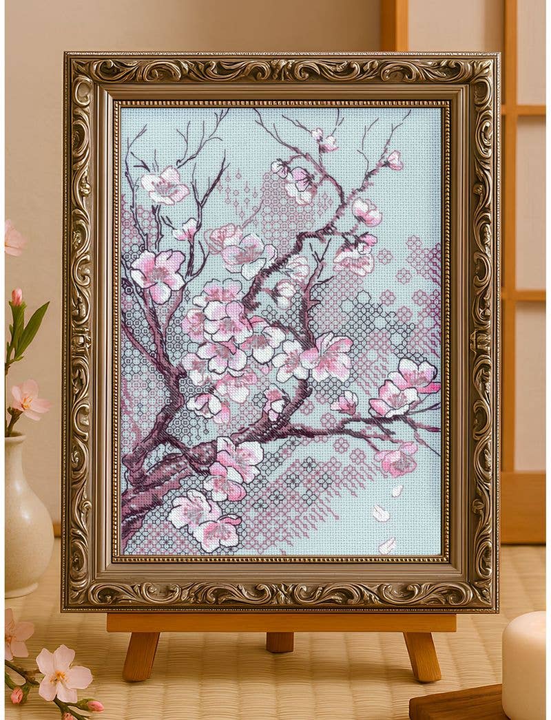 Broderisæt, korssting, Japansk blomstermotiv
