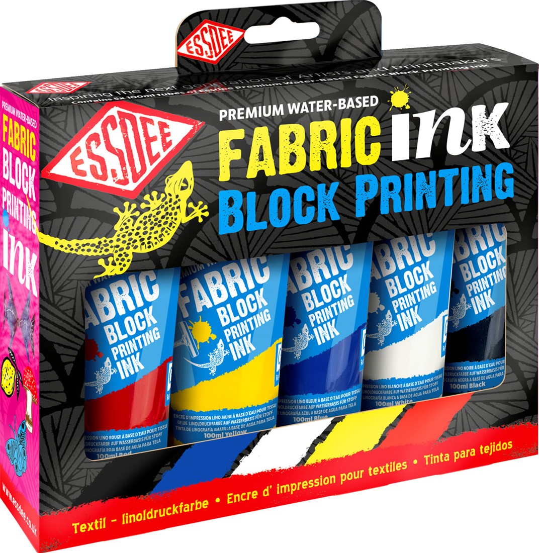 Linoleumsfarver til stoftryk, sæt med 5 farver (5 × 100 ml)