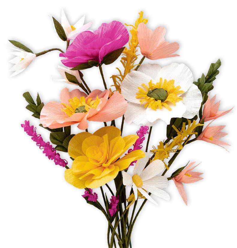 DIY-sæt kreppapirblomster "Gul"